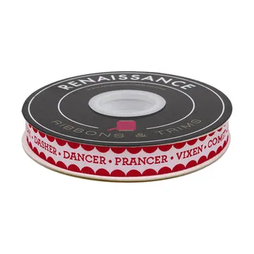 Renaissance Ribbon Reindeer Names Webband Rot-Weiß 16mm 1Yard