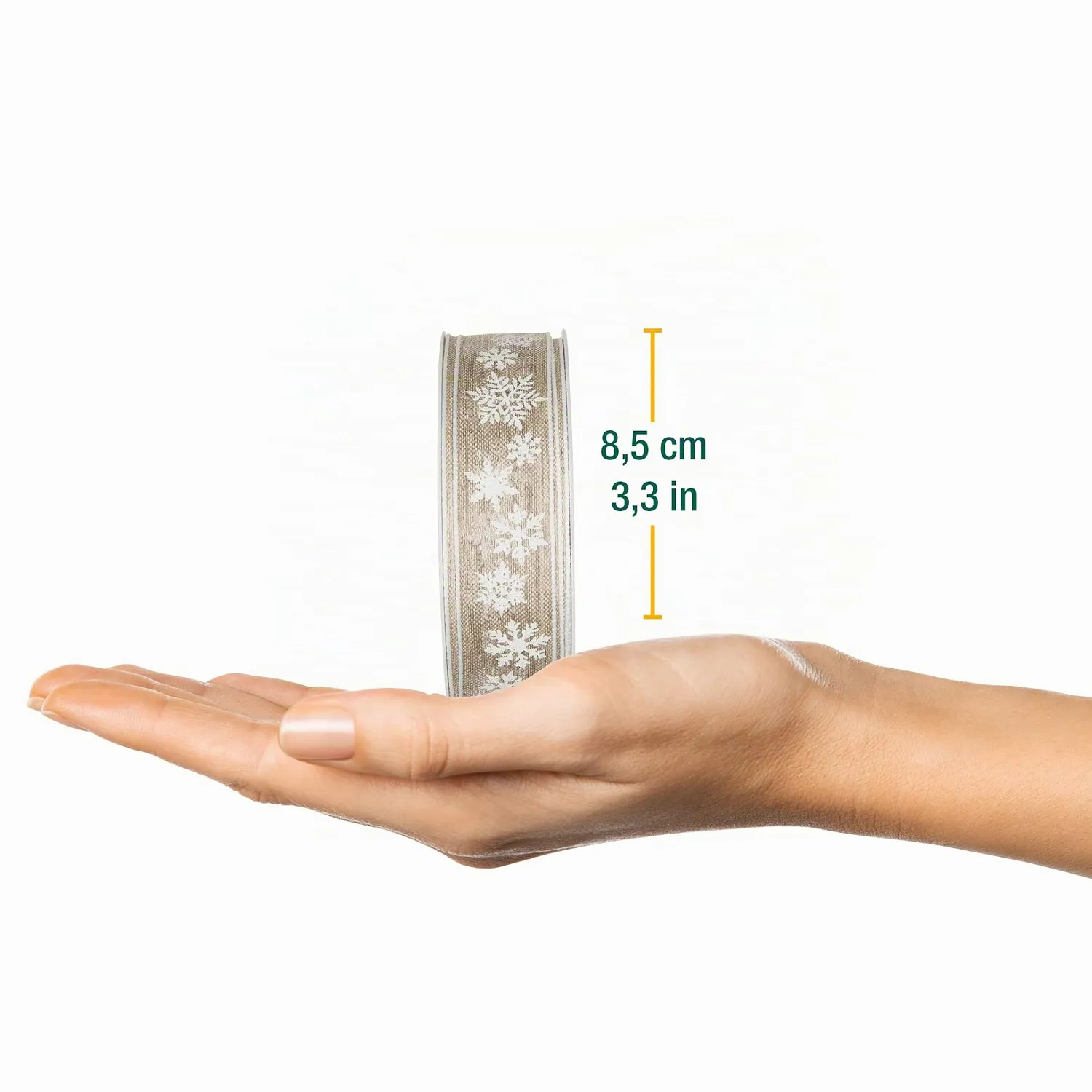 Halbach Leinen-Druckband Schneesterne Geschenkband 25mm x 15m Drahtkante