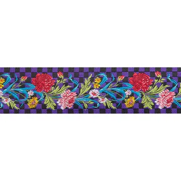 Renaissance Ribbon Floral Purple Checkerboard Webband 1-1/2" 1 Yard