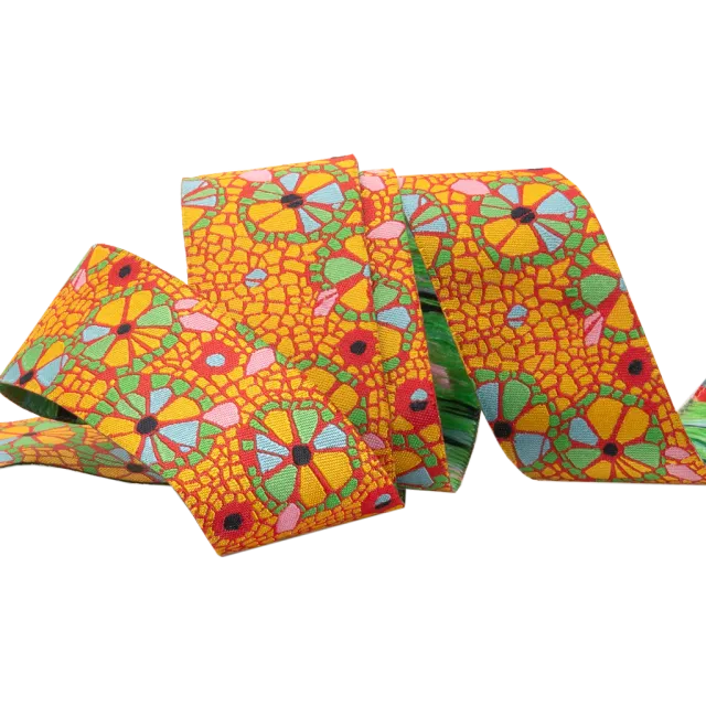 Renaissance Ribbon Mosaic Floral on Orange Webband 1 Yard blumig