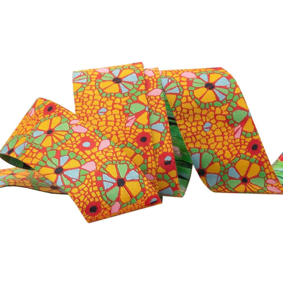 Renaissance Ribbon Mosaic Floral on Orange Webband 1 Yard blumig