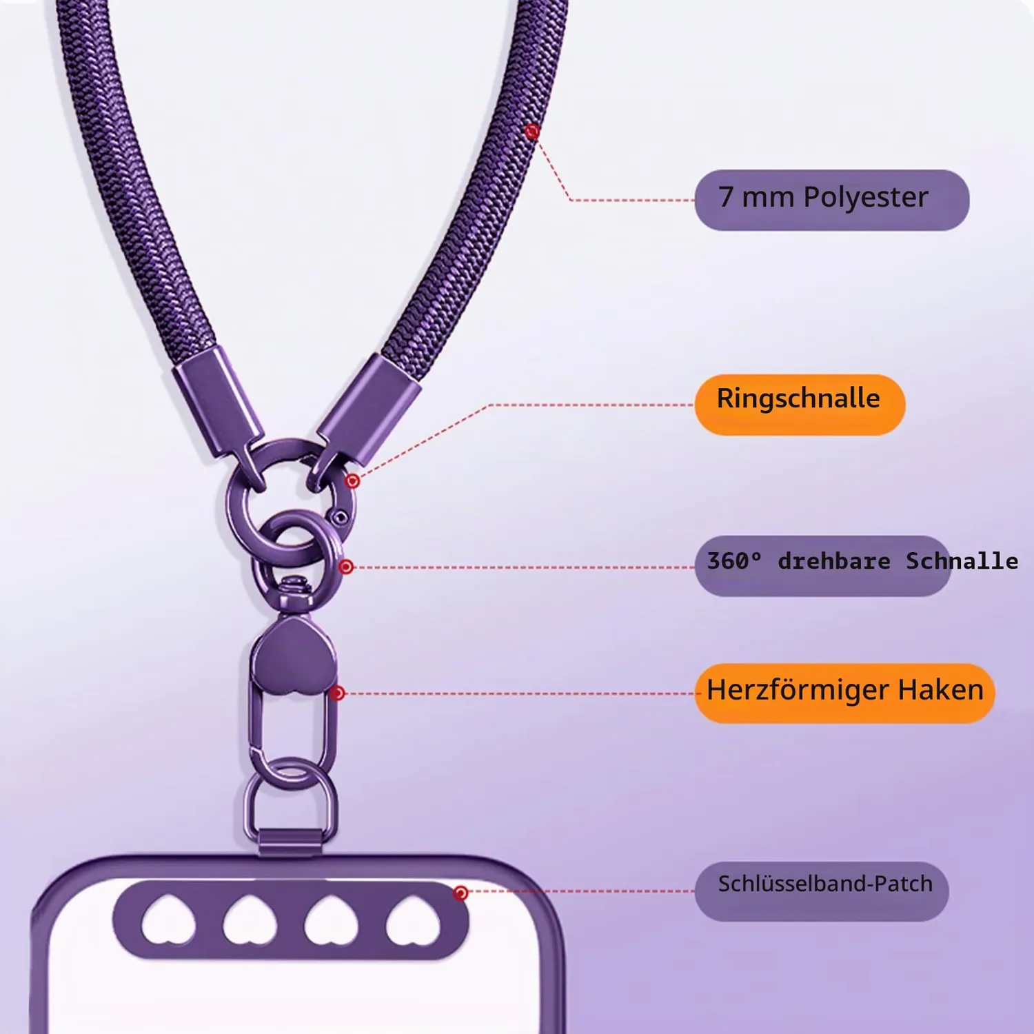 MORSUNBELA Handschlaufe Handykette Kurz Violett 15 cm
