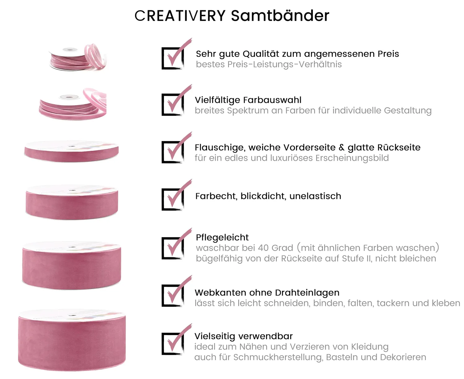 Creativery Samtband Schleifenband auf Rolle blickdicht