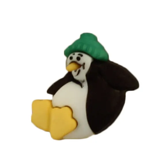 Buttons Galore Christmas Penguin with Green Hat Weihnachtsknöpfe