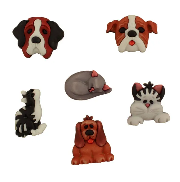 Buttons Galore Pets Raining Cats n Dogs Knöpfe 6 Stück Öse