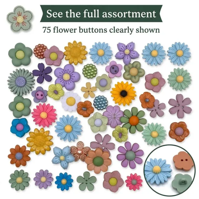 Buttons Galore Flower Button Knöpfe 75 Stück Blumen