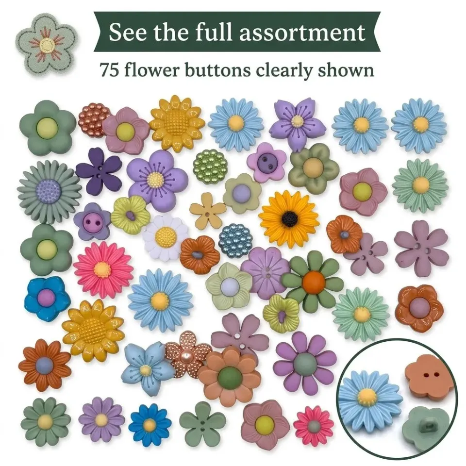Buttons Galore Flower Button Knöpfe 75 Stück Blumen
