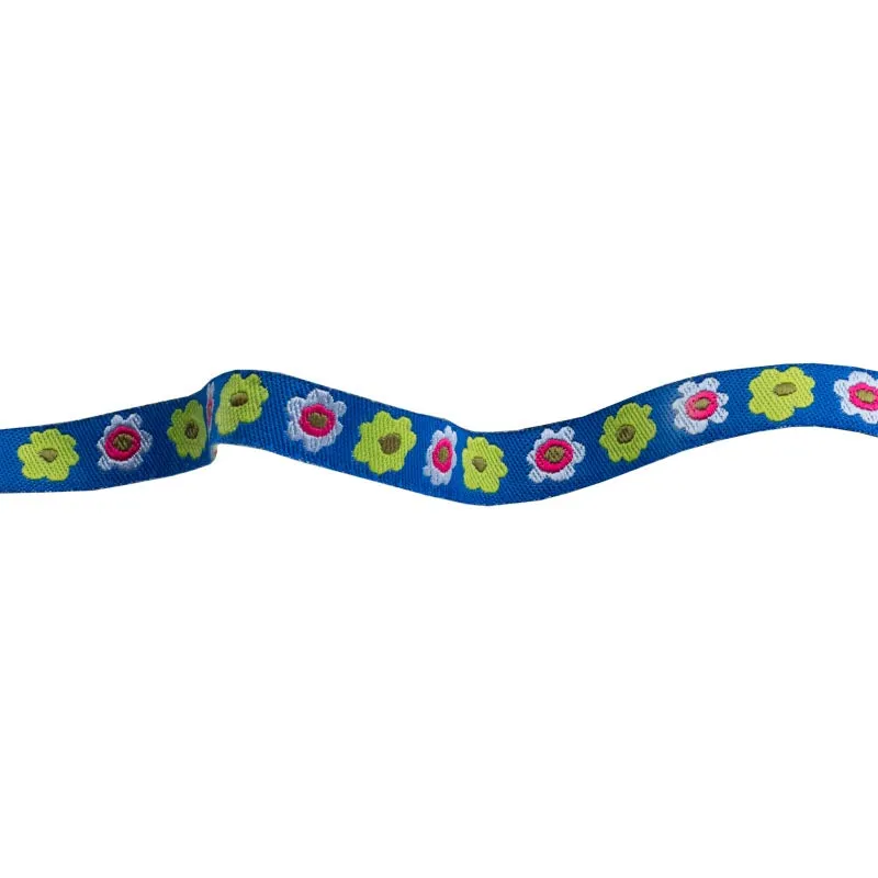 Renaissance Ribbon Narrow Blue Flowers Blumenband 1 Yard 3/8 Zoll