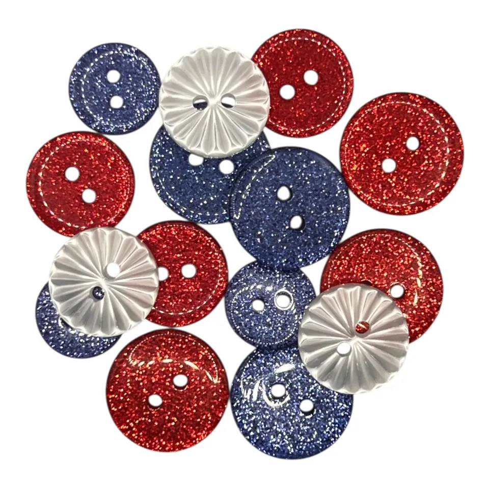 Buttons Galore America 250 Freedom Glitzerknöpfe rot weiß blau