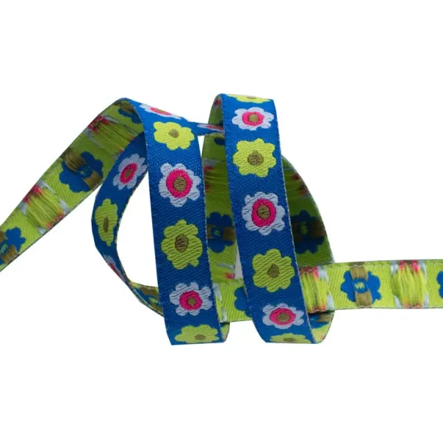Renaissance Ribbon Narrow Blue Flowers Blumenband 1 Yard 3/8 Zoll