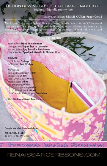 Renaissance Ribbon Stitch & Stash Tote Sewing Kit Paper Cuts 2