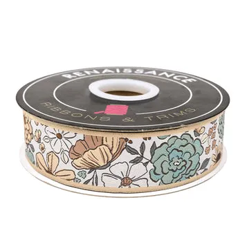 Renaissance Ribbon Montana Bloom Floral in Light Webband 38mm 1 Yard hell