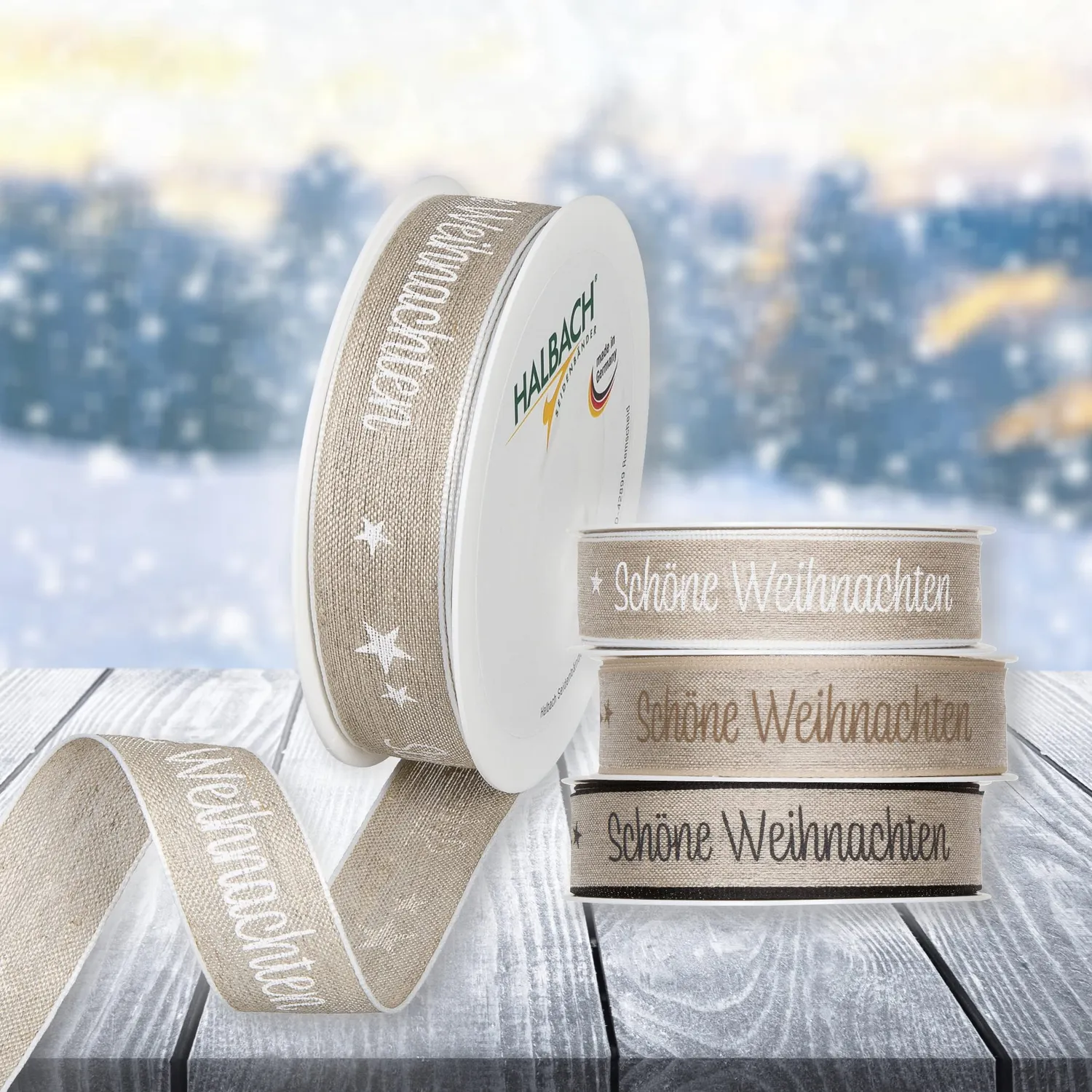 Halbach Weihnachts-Geschenkband aus Leinen 25 mm x 15 m