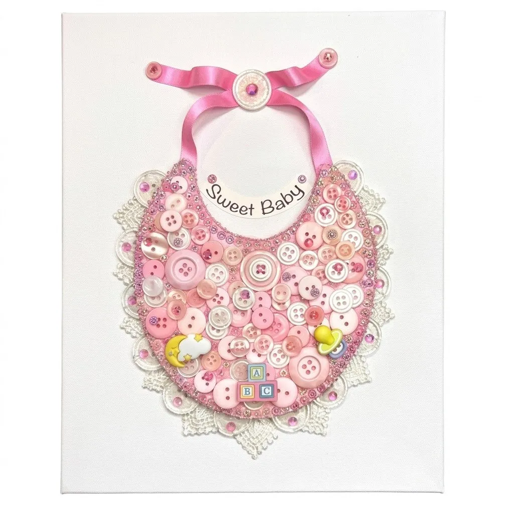 Buttons Galore Baby Bib Canvas Bastelset Rosa Babymotiv