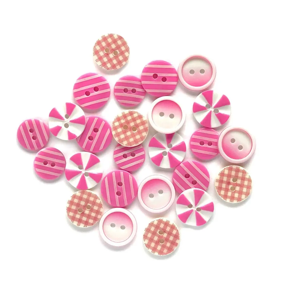 Buttons Galore Pink Patchwork Knöpfe rosa 20 Stück 2-Loch