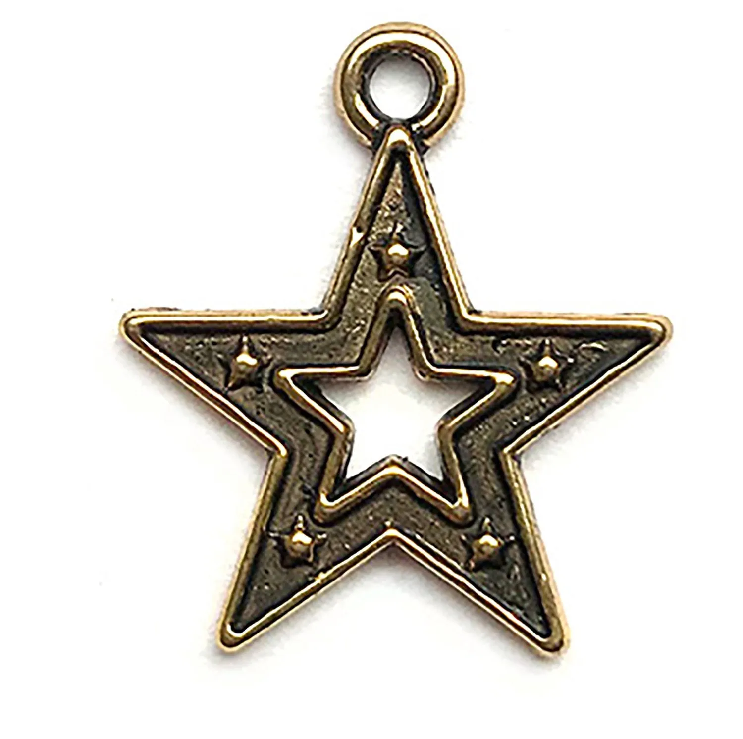 Buttons Galore Star Charm-Anhänger 10 Stück altgold