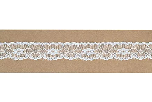 Creativery Spitzenband Blumen 25mm x 10m Weiß Stretch