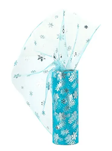 Creativery Tüllband Schneeflocken 15cm x 9m Türkis