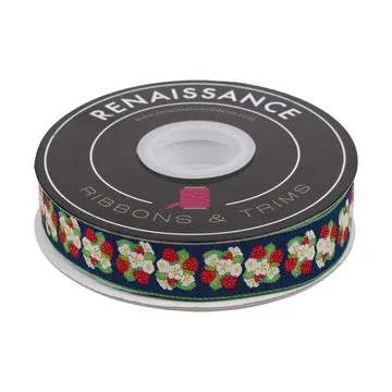 Renaissance Ribbon Farm & Garden Strawberries Blossoms Webband 22mm 1Y