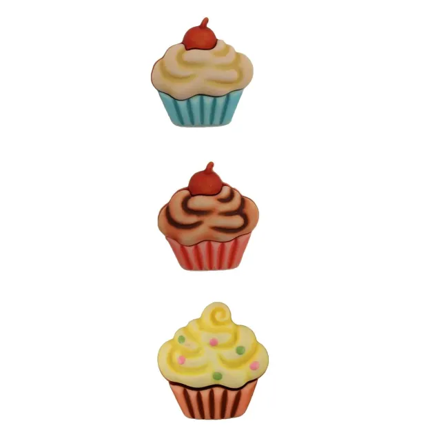 Buttons Galore Cupcakes Knöpfe 3 Stück 3D