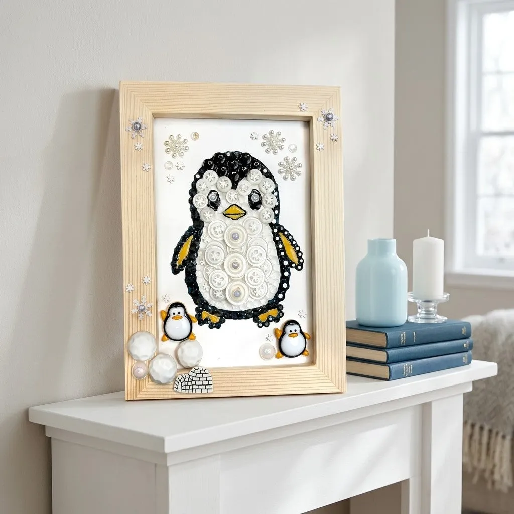 Buttons Galore Penguin Frame Bastelset 5x7 mit Holzrahmen
