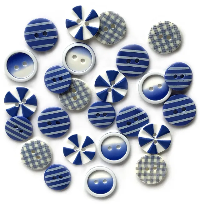 Buttons Galore House of Blues Nähknöpfe 20er blau kariert