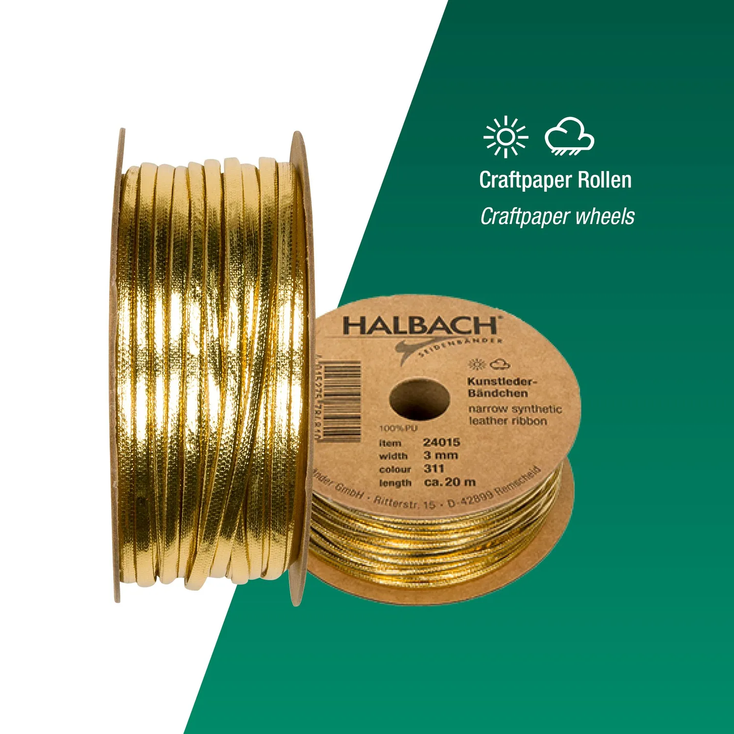 Halbach Kunstlederband 3mm 20 m Rolle vegan