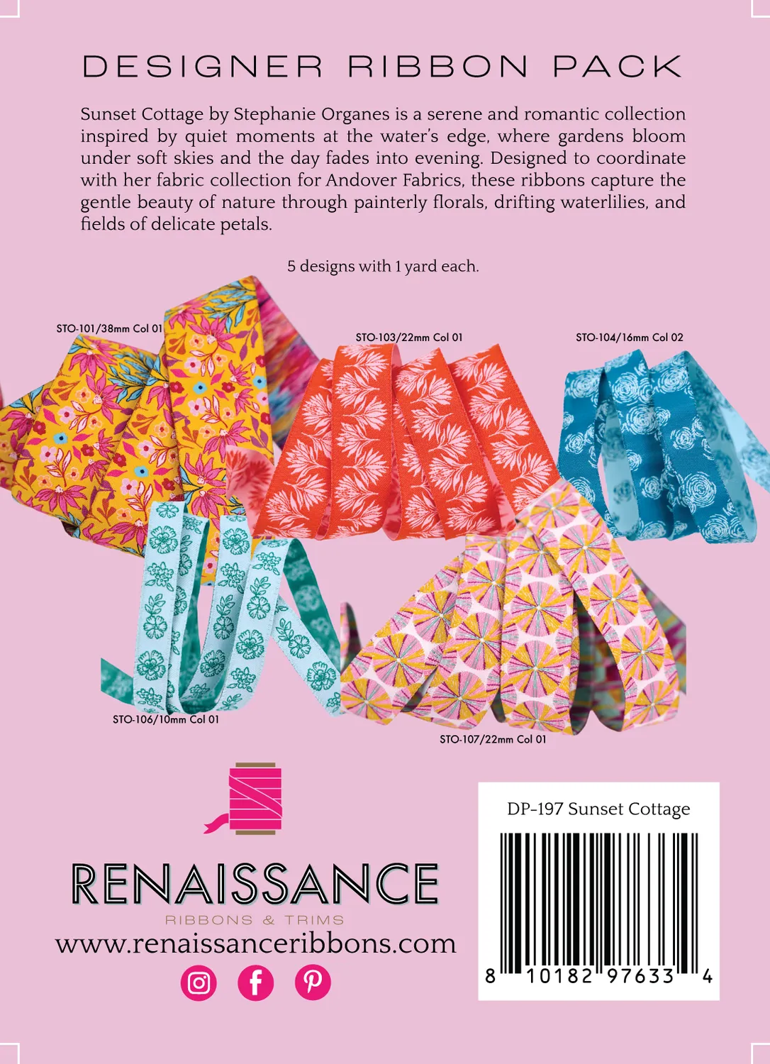 Renaissance Ribbon Sunset Cottage Designer Pack Band 5x1 Yard Set