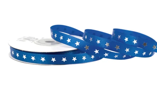 Creativery Satinband Sterne Blau 10mm x 20m blickdicht