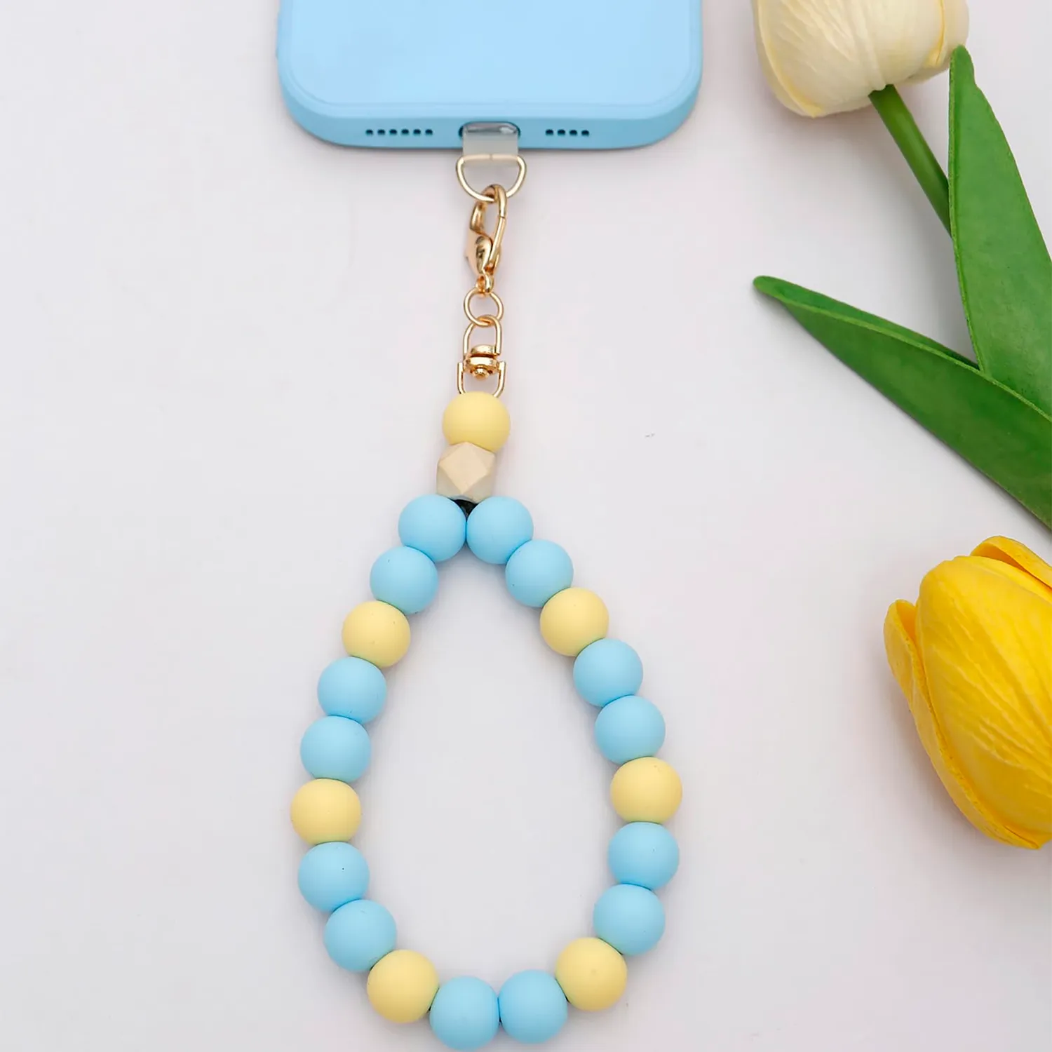 MORSUNBELA Handykette Perlen Handgelenk Silikon 16cm