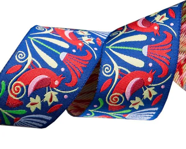 Renaissance Ribbon Red Art Deco Birds on indigo Band 1,5 Zoll Polyester