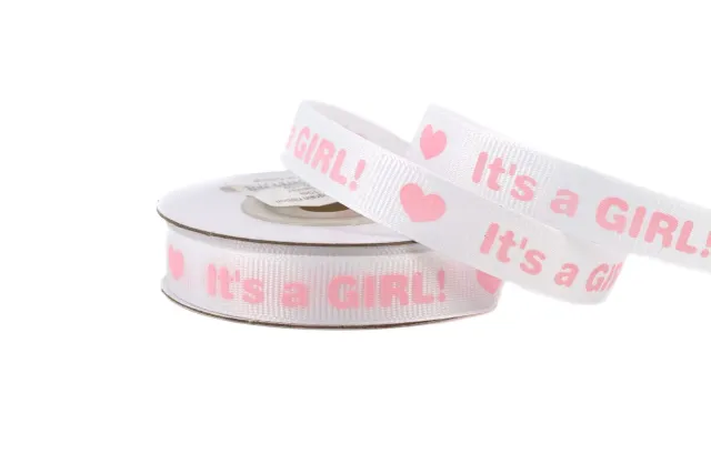 Creativery Ripsband It's a Girl weiß-rosa 12mm 10m
