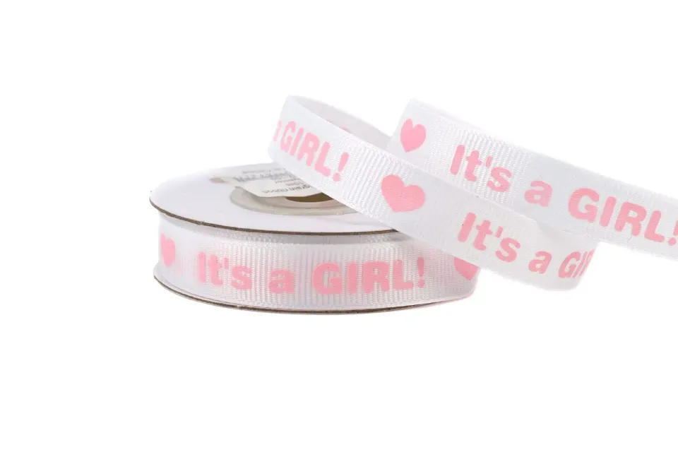Creativery Ripsband It's a Girl weiß-rosa 12mm 10m