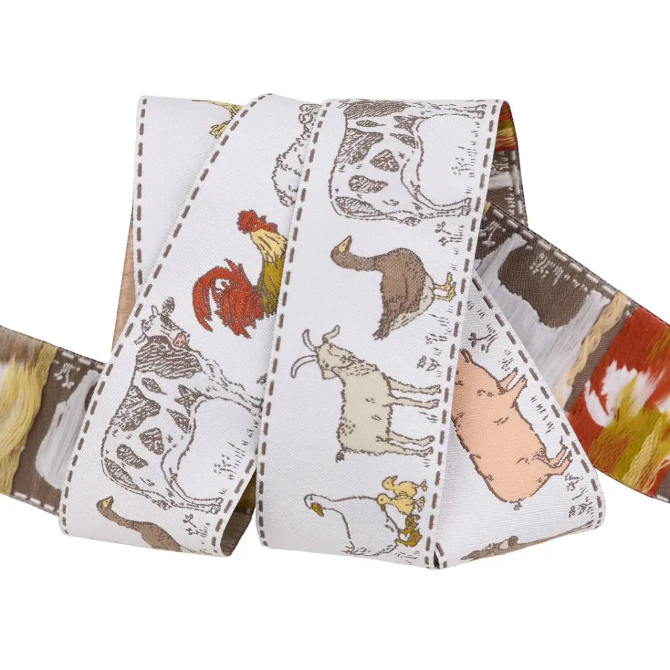 Renaissance Ribbon Farmstead Animal Farm in Linen Jacquardband 1 Yard Tiere