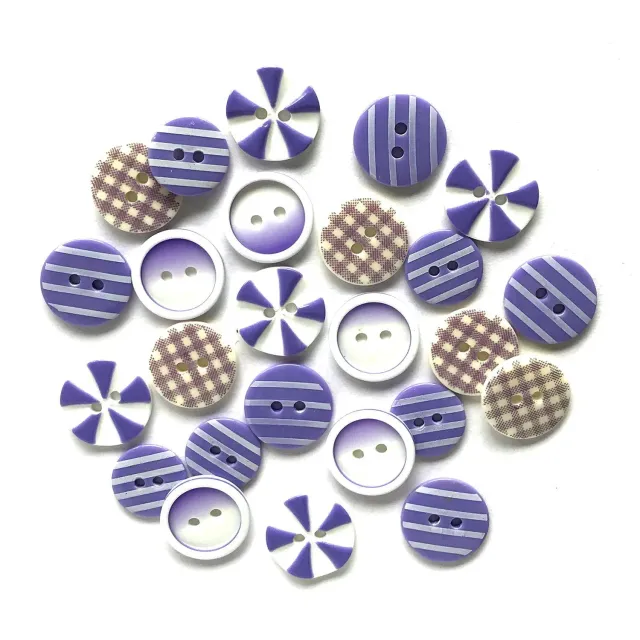 Buttons Galore Plum Crazy Knöpfe 15 Stück lila gemustert