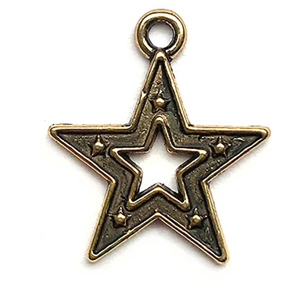 Buttons Galore Star Charm-Anhänger 10 Stück altgold