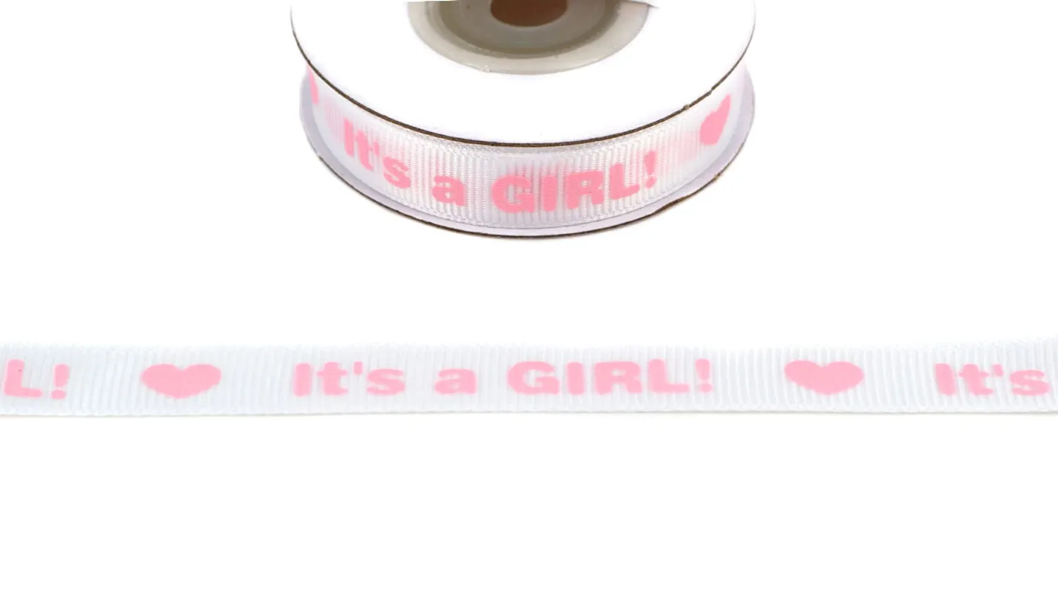 Creativery Ripsband It's a Girl weiß-rosa 12mm 10m