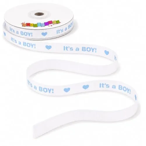 Creativery Geschenkband It's a Boy 12 mm 10 m weiß-blau