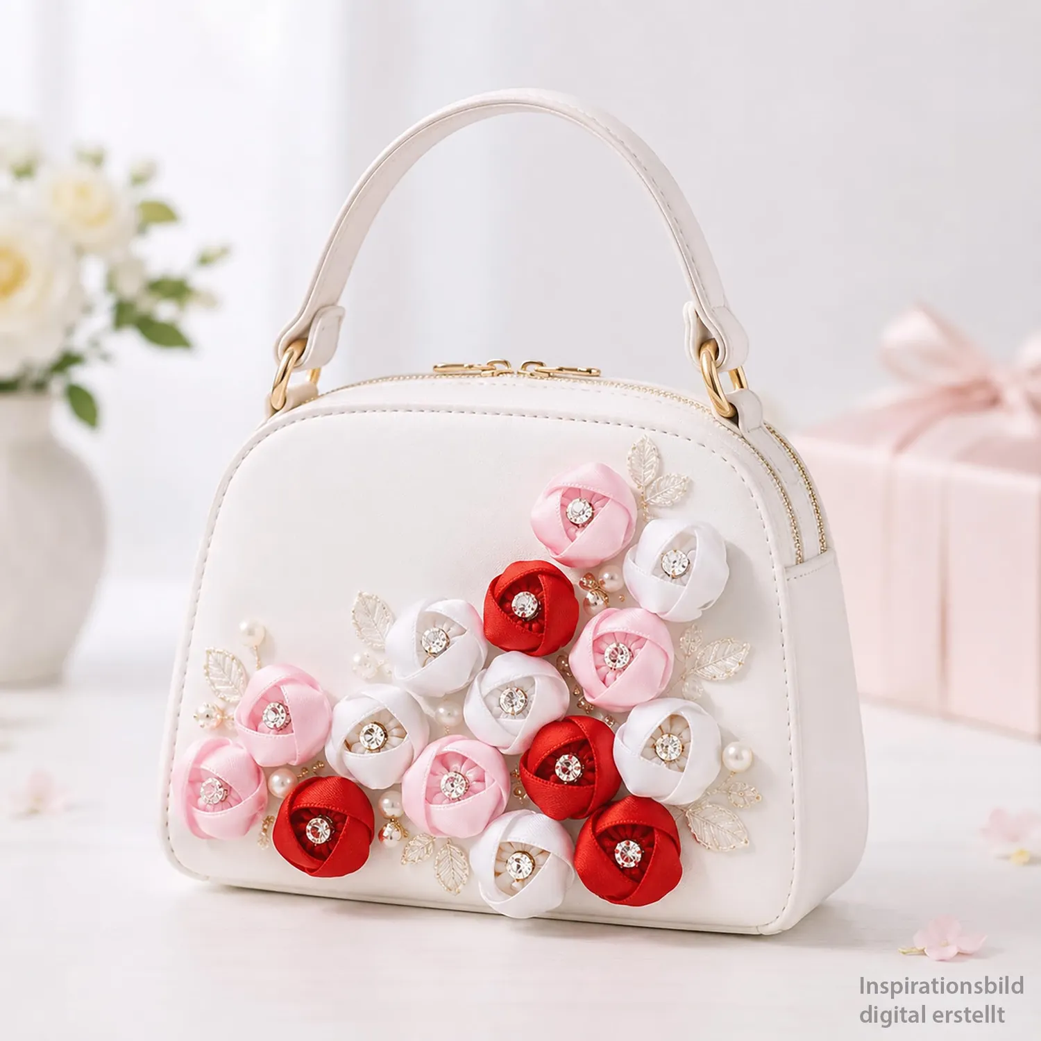 Creativery Satinblumen mit Strass 3cm Stoffrosen 5 Stück
