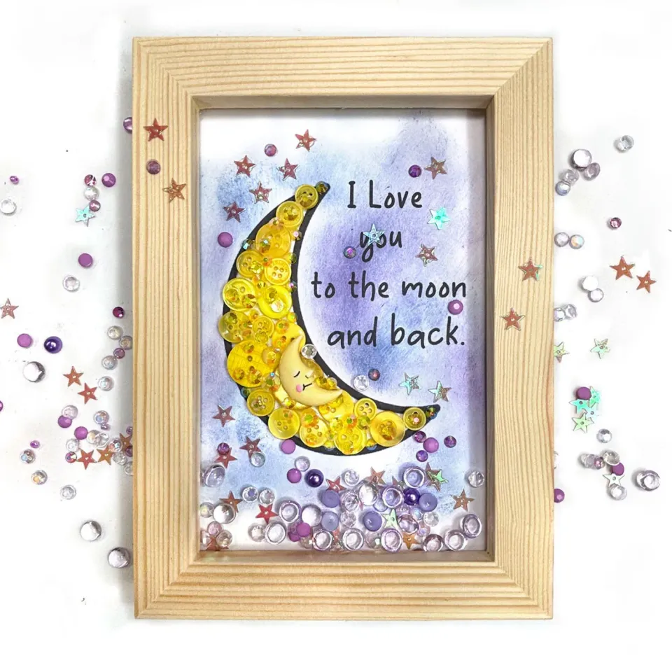 Buttons Galore Love You to the Moon Bastelset Rahmen 13x18 cm