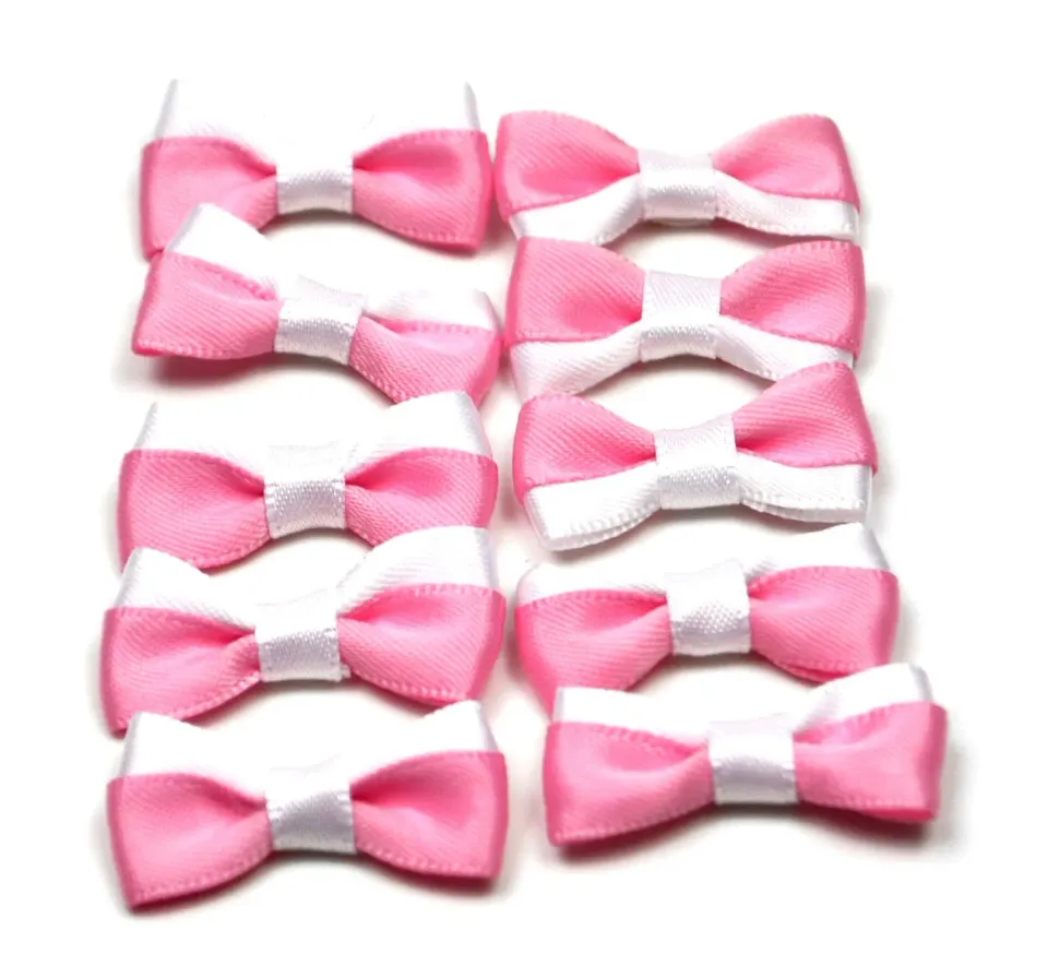 Creativery Satinschleifen Mini 3cm Weiß-Rosa 10 Stück