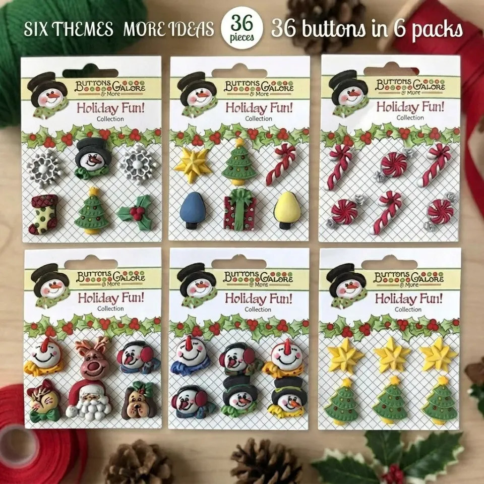 Buttons Galore Holiday Fun Weihnachtsknöpfe 36 Stück mit Öse