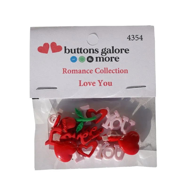 Buttons Galore Love You Nähknöpfe 10 Stück Herz rot