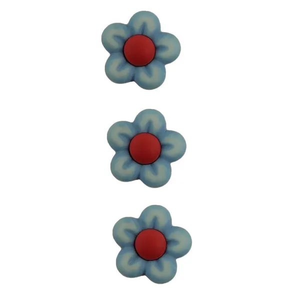 Buttons Galore Blue Flowers Nähknöpfe 3 Stück Blau 3D