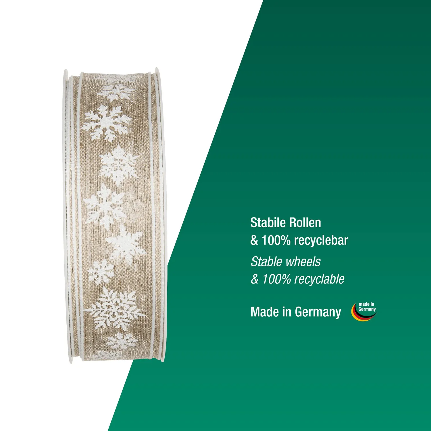 Halbach Leinen-Druckband Schneesterne Geschenkband 25mm x 15m Drahtkante