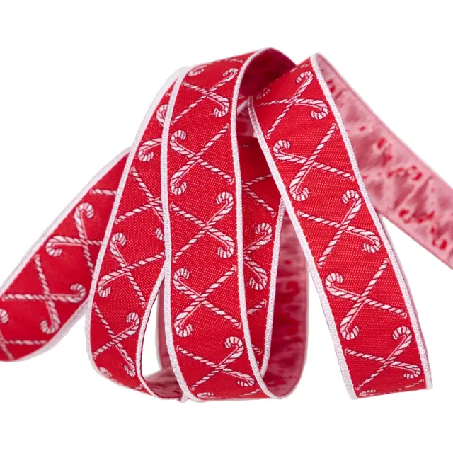 Renaissance Ribbon Mistletoe Holly Criss Cross Candy Canes Band 3/4"