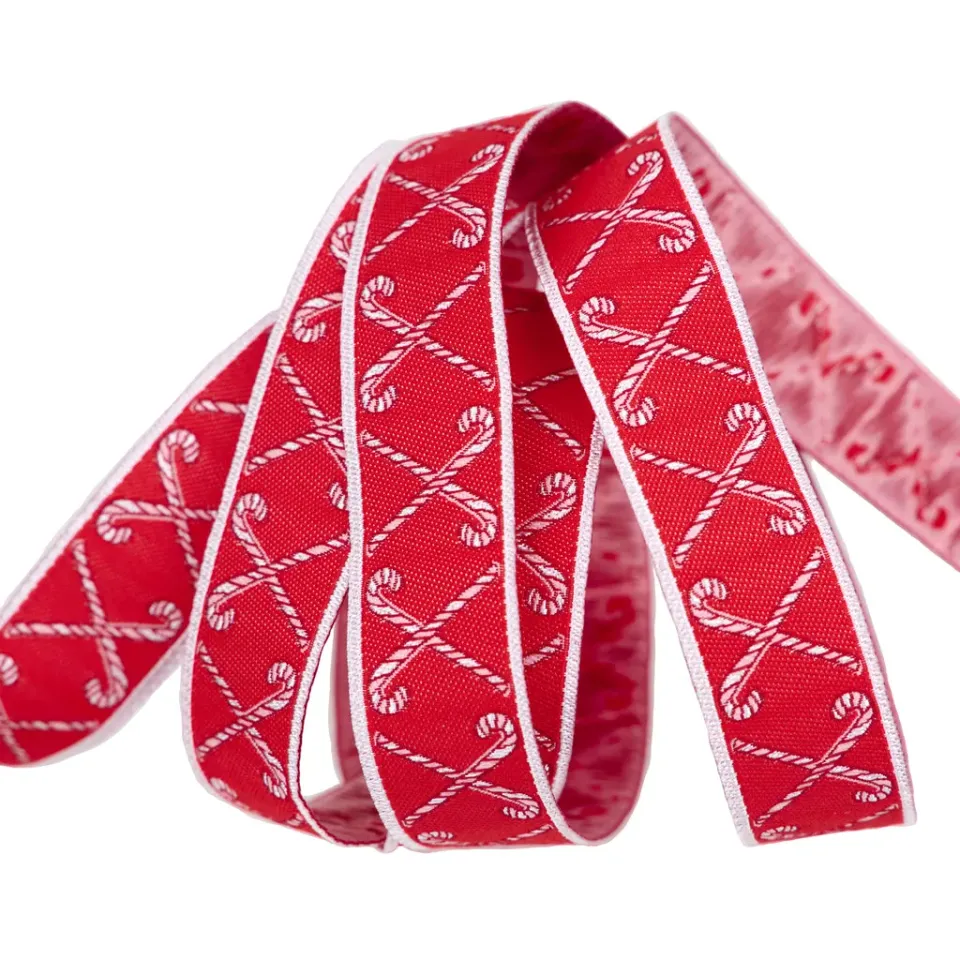 Renaissance Ribbon Mistletoe Holly Criss Cross Candy Canes Band 3/4"