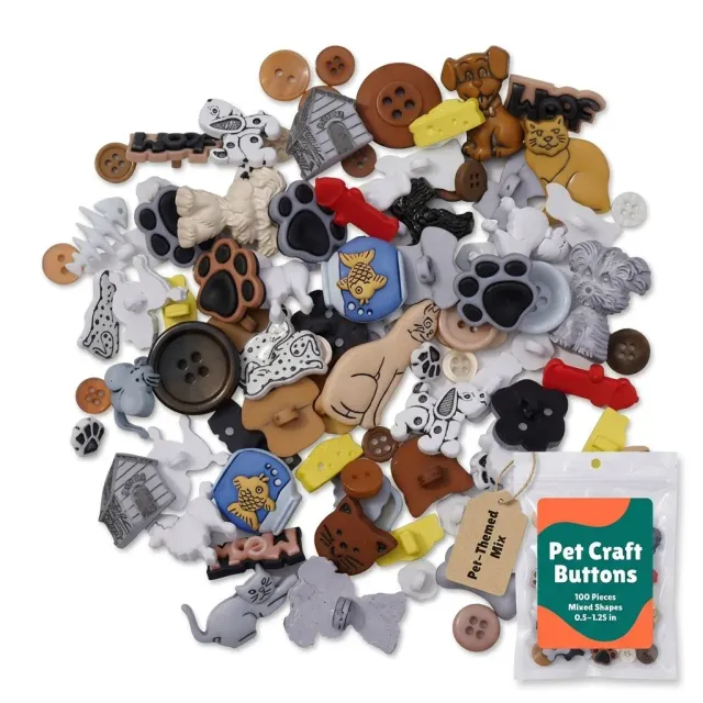 Buttons Galore Pet Button Super Value Pack Knöpfe 100 Stück 3D