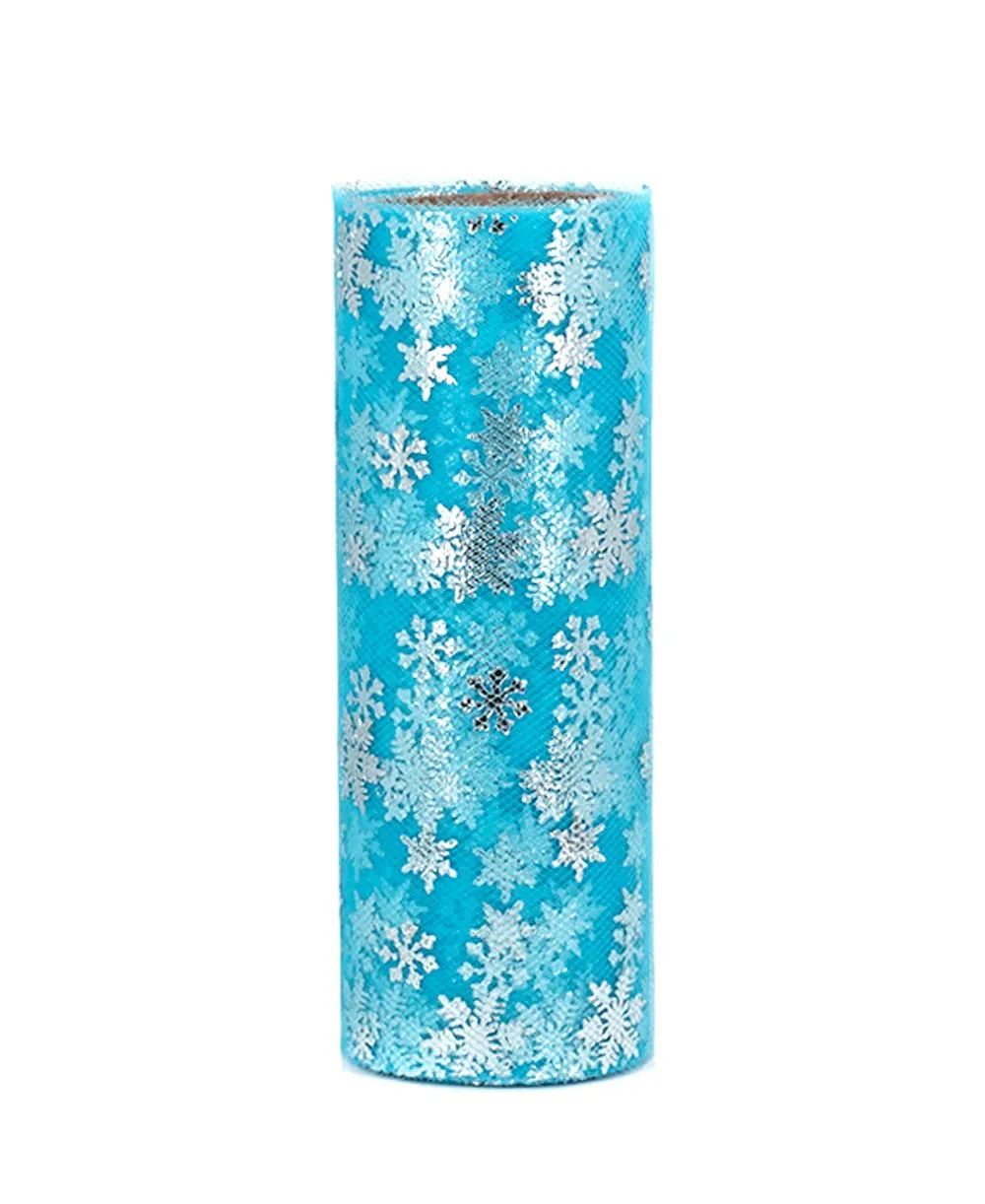 Creativery Tüllband Schneeflocken 15cm x 9m Türkis