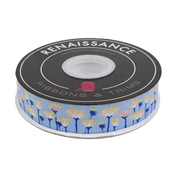 Renaissance Ribbon Meadow Blooms in Twilight Jacquardband Blau 1 Yard
